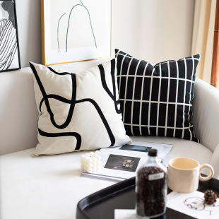 Simple modern light luxury velvet embroidery line striped leather bag suede cushion pillow model room soft sofa waist pillow wholesale