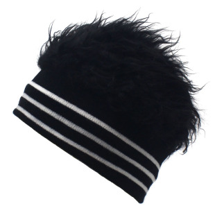 Black and white stripe hair band knitted floor hat hip hop sports street dance hat furry wig hat woolen pullover hat wholesale