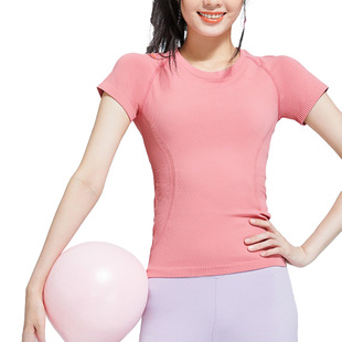 Spring and summer new ladies short sleeve round neck sports T-shirt running fitness top slim breathable shaping yoga short sleeve