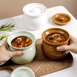 Ceramic Stew Pot for Stewing in Water Household Steamed Vegetables with Lid and Egg Soup Pot Stew Pot Special Steamed Egg Bowl for Soup Small Crock Pot