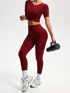 European and American Seamless Tight-Fit Quick-Dry Yoga suit Outer Wear Running Sports Short-Sleeved suit Beauty Back Fitness Wear for Women