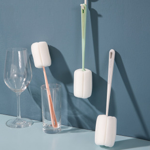 Sponge milk bottle brush long handle vacuum cup brush sponge cleaning brush household kitchen cleaning brush contrast color Cup brush