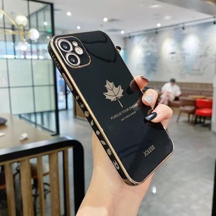 Для iPhone12 Чехол для мобильного телефона с гальваническим покрытием сетка красный кленовый лист 11 Тонкое Отверстие простой комплексный анти-капля 14 15 защитный чехол