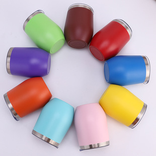 Cross-border 12oz eggshell Cup 304 stainless steel vacuum color plastic-sprayed egg cup big belly U-shaped wine coffee cup