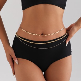 European and American Cross-border Jewelry Personalized Multi-layer Beaded Sequin Chain Waist Chain Women's Retro All-match Punk Body Chain Popular