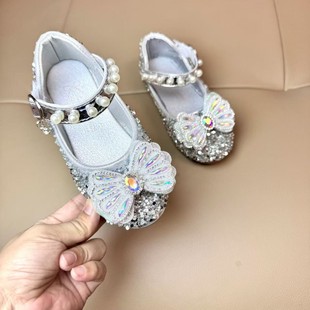 2024 spring and autumn new children's crystal shoes wholesale girls cute bow fashion shoes girls princess shoes