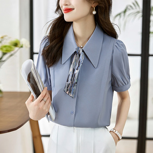 Shirt Women's Short-sleeved Design Sense Niche 2025 Summer New Style Professional Shirt Chiffon Small Shirt Top