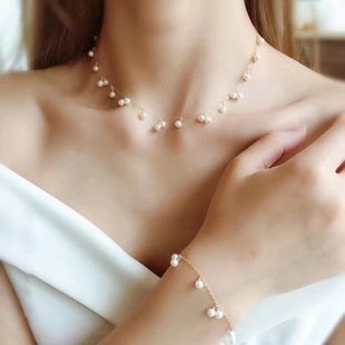 Starry Flawless Freshwater Pearl S925 Silver Necklace Bracelet Simple Elegant National Trendy Niche High-end Neck Chain
