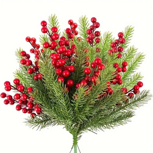 Amazon cross-border Christmas artificial pine needle cypress branch red berry holly fruit golden ginkgo leaf flower