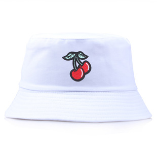 Basin hat female spring and summer new cherry embroidered fisherman hat Korean Simple Men's sunshade sunscreen hat wholesale