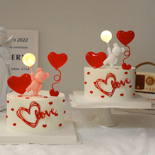 Qixi Valentine's Day luminous confession balloon bear decoration love acrylic card insertion love cake decoration plug-in