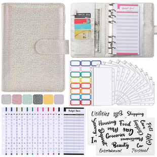 Cross-border SpeciAl Supply A6 Binder CAsh Budget Book 12 Zipper BAgs Notebook Sub-leAther PU Loose-leAf HAnd Ledger