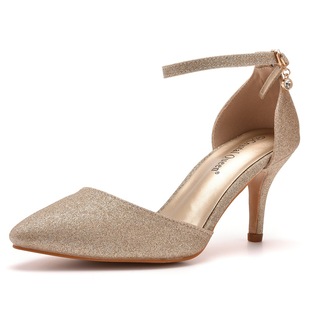 7cm Foreign Trade Large Size Sandals Thin Heel Pointed Toe Sandals Golden Sequins Pointed Toe Sandals Women Stage Banquet Women's Shoes