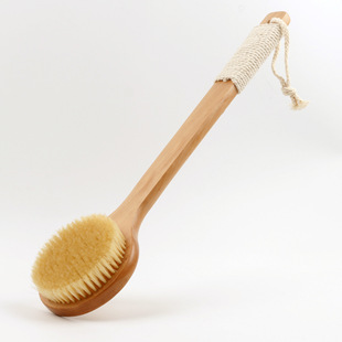 Solid Wood Long Handle Bristle Bath Brush Large Round Head Rubbing Brush Bath Brush Bristle Bath Brush Bath Brush