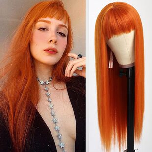 Spot wholesale cross-border European and American women's wig cosplay color straight bangs long straight hair chemical fiber wig headgear