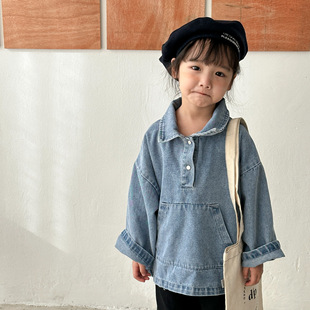 Children's Denim coat boys' pullover boys' sweater 2024 new spring and autumn loose baby top