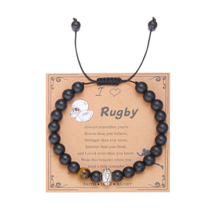 New European and American Hot Selling 8MM Natural Stone Beaded Bracelet Men's Basketball Football Handmade Beaded Bracelet Wholesale