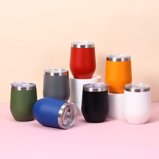 Cross-border swig Eggshell Cup Portable Vacuum Thermos Cup with Lid Simple Household U-shaped Red Wine Glass 12oz Eggshell Cup