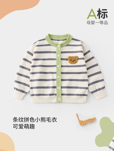 Baby Sweater Coat Spring New Arrival Baby Boys and Girls Striped Top Cartoon Knitted Cardigan Spring Outgoing Clothes