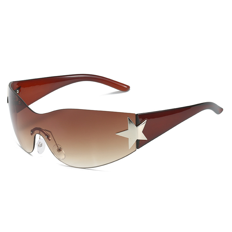 2026 New Cross-Border Fashion Five-Pointed Star Sunglasses for Women, Frameless Personalized Sunshade Sunglasses, Outdoor Cycling Goggles