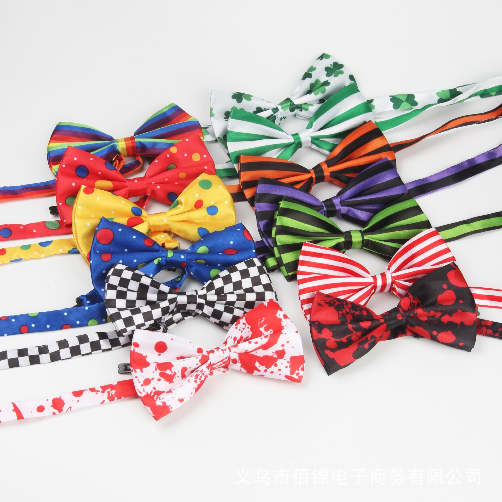 Printed Adult Four-leaf Clover Rainbow Stripe Wave Dot All Saints Blood Funny Line Up School Performance Bow Tie Bow