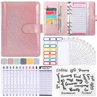 Cross-border SpeciAl Supply A6 Binder CAsh Budget Book 12 Zipper BAgs Notebook Sub-leAther PU Loose-leAf HAnd Ledger