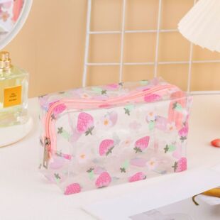 Korean Ins Fruit Lipstick Printing Transparent Waterproof Cosmetic Bag Portable Mini Girl Storage Travel Toiletry Bag