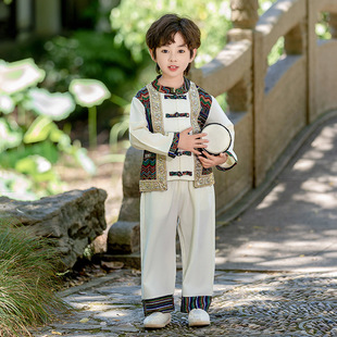 Girls' Hanfu 2025 Spring Performance Dress Archaic Tang Suit Long Sleeve Silk Road Pearl Boys' Performance Dress suit