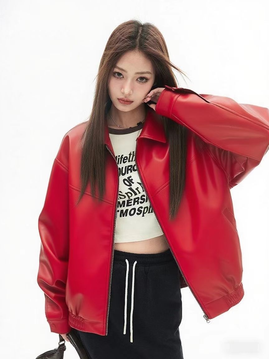 Maillard Coffee-Colored Leather Jacket for Women, Spring and Autumn 2025 New Style, Petite, Cool and Stylish, Loose-Fitting Biker Jacket