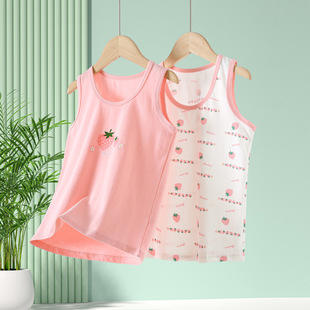 2024 Summer Children's Cute Cartoon Crewneck Vest for Boys and Girls Baby Simple Home Small Vest Base Top
