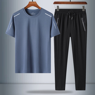 Camel HJCAMEL dad summer ice silk suit short-sleeved T-shirt men's loose sports casual wear for middle-aged and elderly people