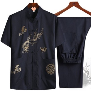 Tang Suit Male Dad Summer Short-sleeved suit Middle-aged and Elderly Men's Grandpa Chinese-style Buckle Hanfu Men's plus size Shirt