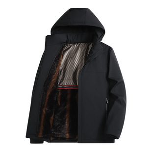 Middle-aged and old dad fleece-lined padded warm men's cotton-padded black gold graphene cotton-padded jacket men's winter daily wear