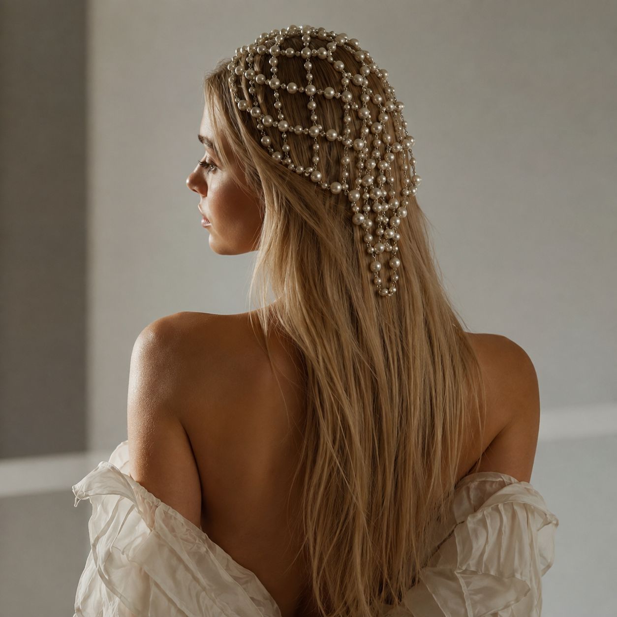 European and American Popular Mesh Fairy Hair Chain, Atmospheric Pearl Headdress, Bridal Versatile Accessories Hair Chain
