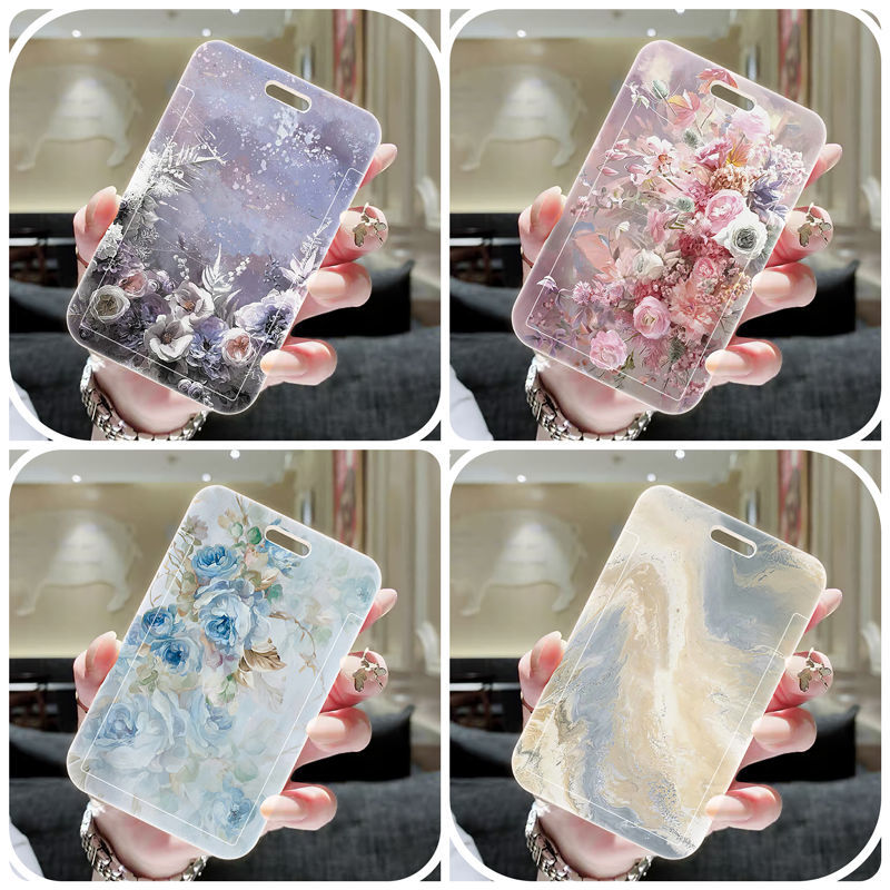 Van Gogh oil painting flower simple card holder suitable for students campus meal card bus card kindergarten shuttle hard case card holder
