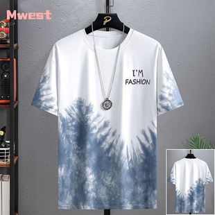 Summer Men's Ice Silk Short-sleeved T-shirt Foreign Trade Printed Casual Suit Men's Fashion Brand Loose Top