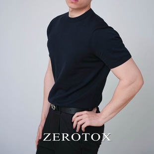 Premium Cotton Yarn Knitted Slim Men's Short-sleeved T-shirt 60 Classic Jacquard Crewneck Base