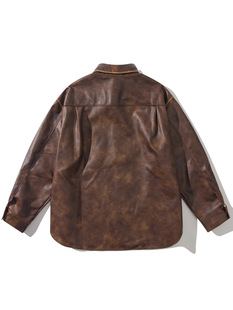 American-style Retro Old-wear Long-sleeved Shirt Men's and Women's Loose Tooling Shirt Maillard Casual PU Leather Jacket