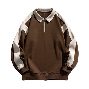 Sweat Men's 2024 Spring and Autumn Youth Retro Color Contrast Trendy Casual Sports Lapel Zipper POLO Sweat Men