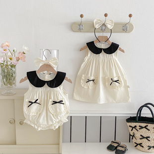 Summer Sleeveless Bag Fart Clothes 25 New Baby Clothes Girls Sweet Chanel Style dress Triangle Climbing Sisters Clothes