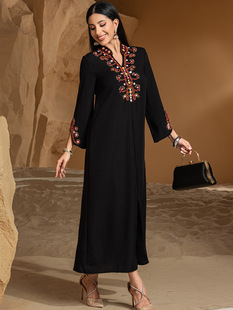 BA5004 new cross-border supply of high-end beaded fashion dress Abaya in stock robe dress