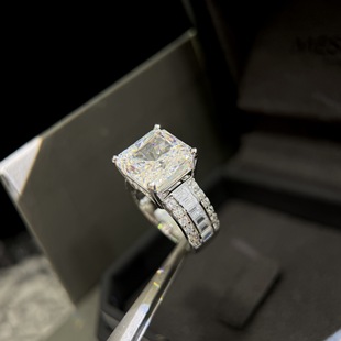 S925 Sterling Silver Large Carat Square Diamond Ring Row Diamond Splicing Ladder Square Diamond Simulation Diamond Advanced Sense Diamond Cutting Flash