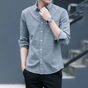 Shirt men's 2023 spring-inch top Korean-style trendy business casual thin slim-fit long-sleeved shirt coat for men