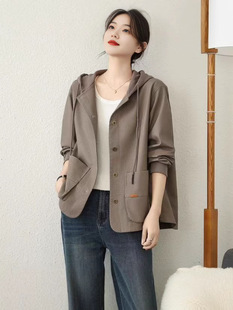 2025 Spring Leather Coat Women's Loose Casual Korean-style Hooded Leather Cardigan Coat Slimming Leather Coat