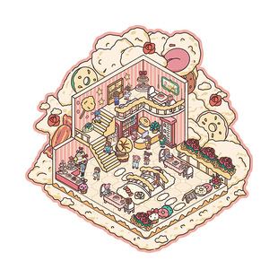 Girl's Heart Microscale Scene Sticker Girl's Hand Account 3d Landscape Stereoscopic Cabin Decompression Handmade Sticker Drawing Hand Account diy