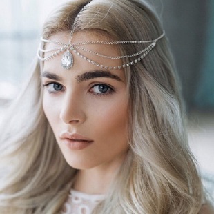 Crystal Headwear Eyebrow Pendant Headwear European and American Bride Forehead Chain Water Drop Hair Band Headband Bohemian Ethnic Headwear