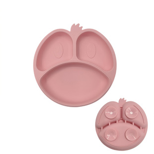 Cartoon children's tableware plate grid plate baby food supplement integrated food grade silicone plate integrated suction cup