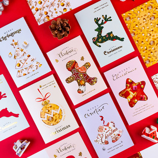 Creative Christmas Bronzing Stereo Greeting Card Christmas Gift Cartoon Blessing Small Card Advanced Envelope Greeting Card suit