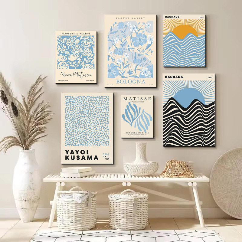 Cross-border Hot Selling Blue Flower Living Room Decorative Painting Matisse Abstract Poster Painting Core Hallway Home Canvas Painting