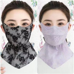Summer sunscreen lace mask women's neck one-piece large mask for face riding sunscreen 5D three-dimensional dew nose breathable